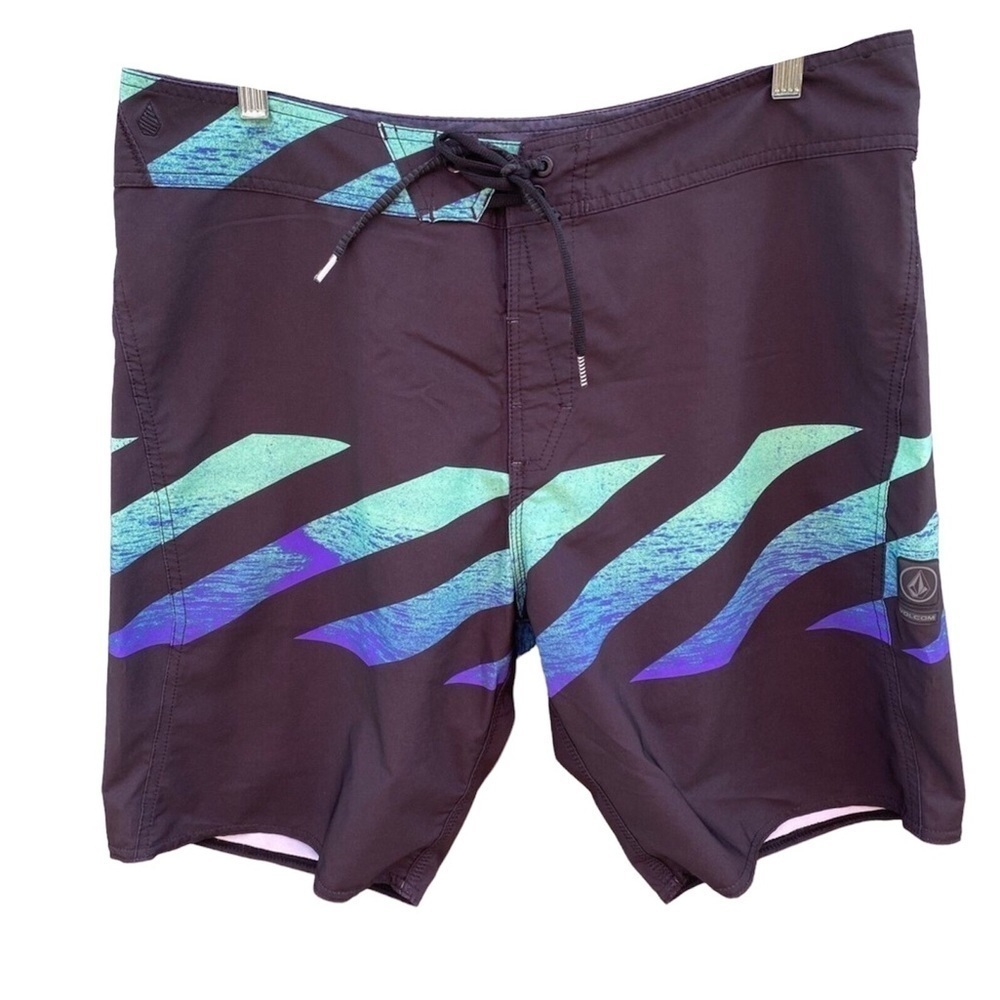 Volcom Mod Tech Black Blue Diagonal Striped Draws… - image 1